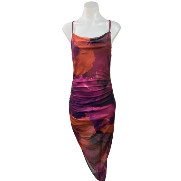 Shein Pink Orange Tie Dye Sleeveless Asymmetric Camisole Mesh Midi Dress Sz 4 - Picture 1 of 5